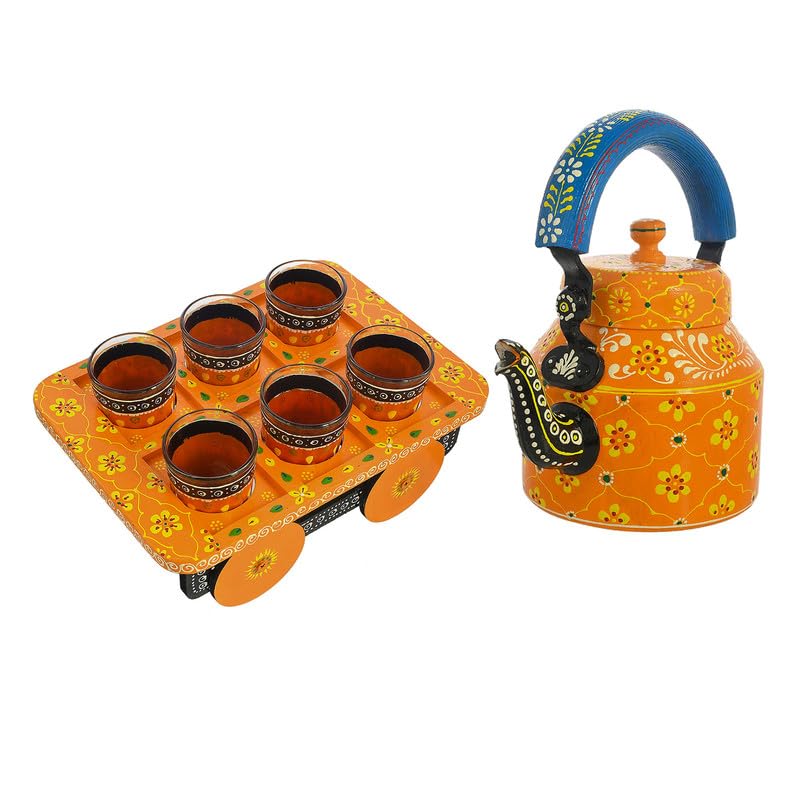 Deveie |Tea kettle home décor handmade handpainted oilpaint serving tray table décor - Deveie