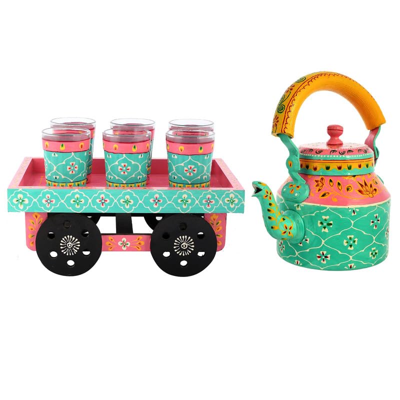 Deveie |Tea kettle home décor handmade handpainted oilpaint serving tray table décor - Deveie