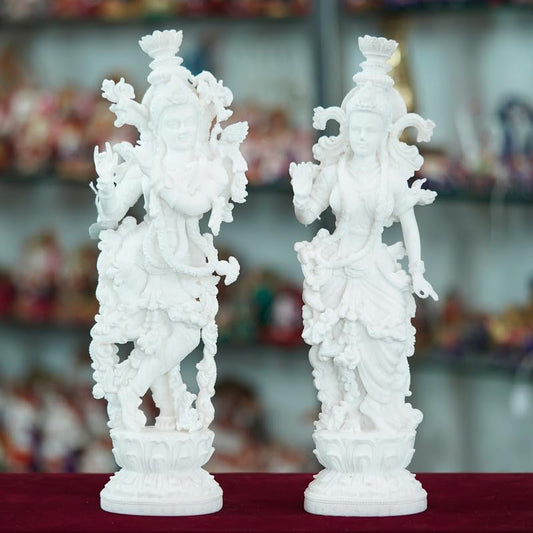 Deveie Crafts Marble Handmade Radha Krishna Ji Idol for Home Décor Handcrafted Showpiece for Table Décor(14 INCHES Height) - Deveie
