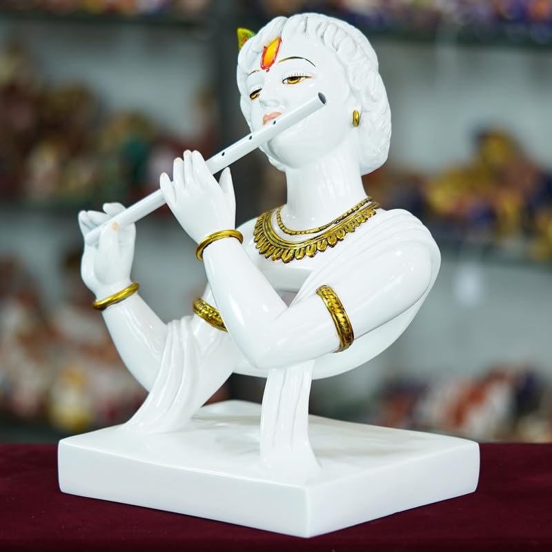 Deveie Crafts Marble Handmade Flute Krishna for Home Décor Handcrafted Showpiece for Table Décor Temple Décor