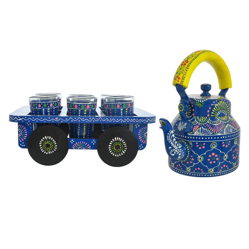 Deveie |Tea kettle home décor handmade handpainted oilpaint serving tray table décor - Deveie
