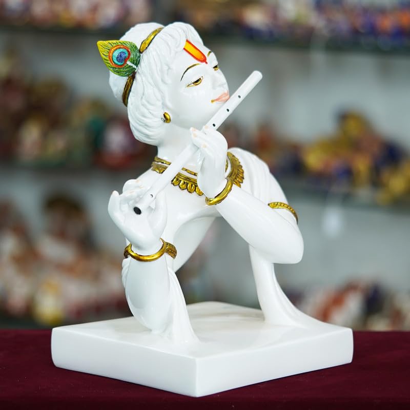 Deveie Crafts Marble Handmade Flute Krishna for Home Décor Handcrafted Showpiece for Table Décor Temple Décor - Deveie