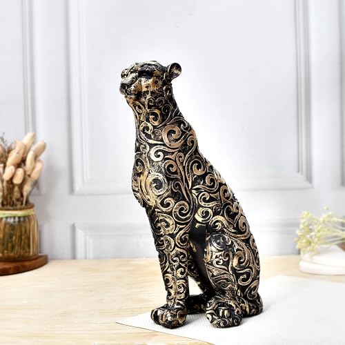 Deveie Crafts Panther Sitting Position Animal Showpiece Antique Sculpture for Home Décor, Sculpture for Living Room Table Décor (36X24CM) - Deveie