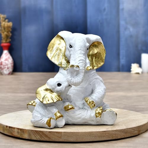 Deveie Crafts Small Elephant Family Mom and Baby Sculpture for Home Décor, Showpiece for Living Room Table Décor (16 X 16 CM) - Deveie