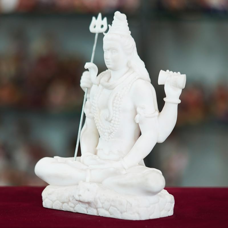 Deveie Crafts Marble Handmade Mahadev Shivaji Idol for Home Décor Handcrafted Showpiece for Table Décor(8 INCHES Height) - Deveie