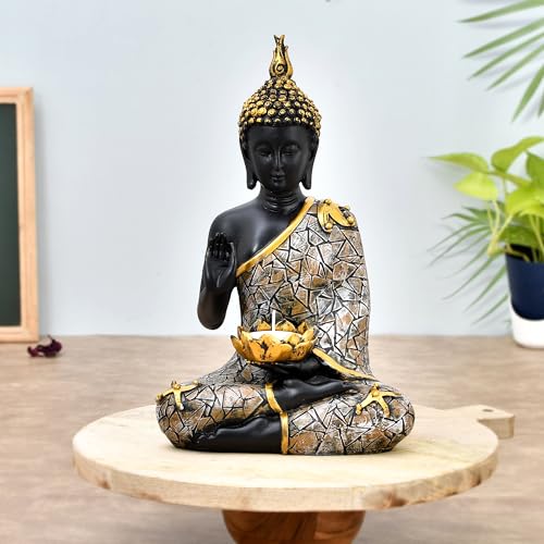 Deveie Crafts Blessing Diya Samadhi Buddha for Home Décor, Showpeice for Living Room, Sculpture for Table Décor (29 X 27 CM) - Deveie