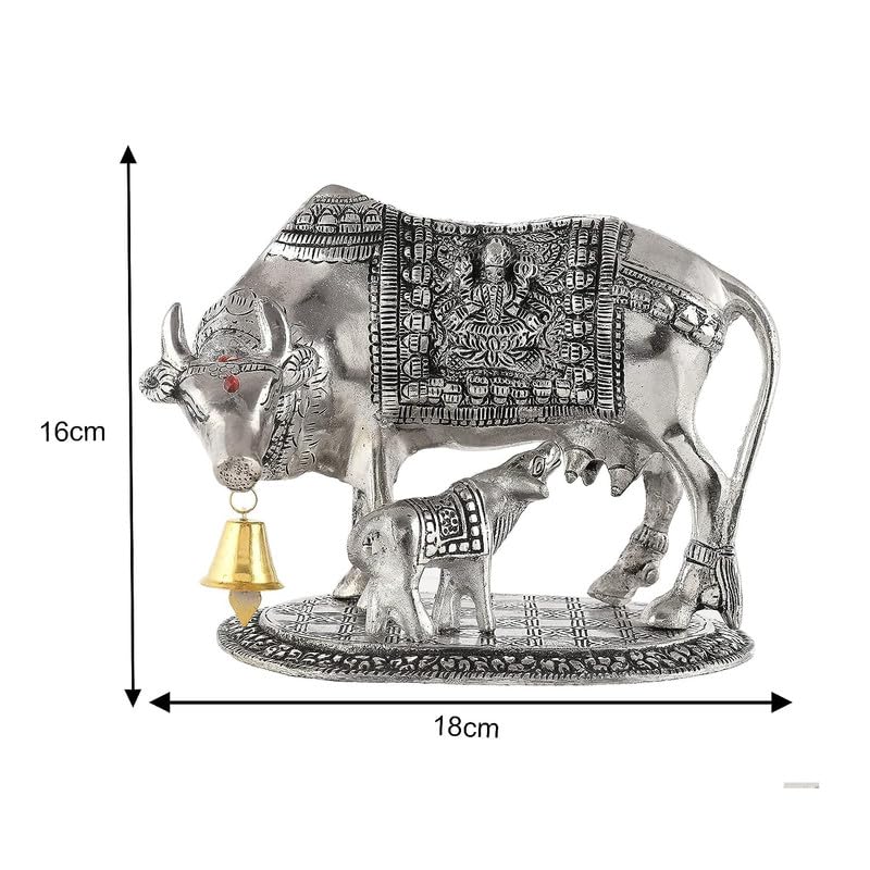 Deveie Crafts Metal Kamdhenu Cow Showpiece Fr Home Décor, Living Room, Table Décor, Vastu Decorations (16X18 CM) - Deveie
