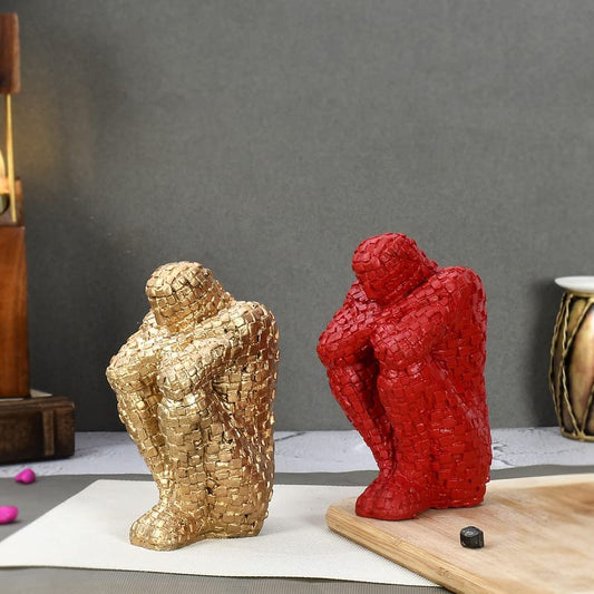 Handcrafted Set of 2 Resin Thinking Men Showpiece for Home Décor Lovable Designer Decorative Gift Item by Deveie Crafts - Deveie