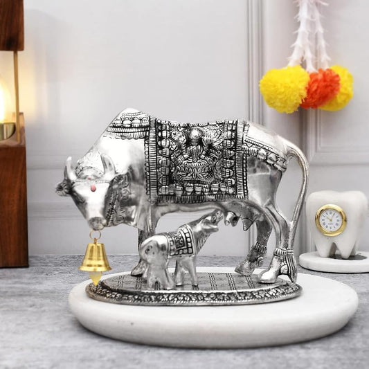 Deveie Crafts Metal Kamdhenu Cow Showpiece Fr Home Décor, Living Room, Table Décor, Vastu Decorations (16X18 CM) - Deveie
