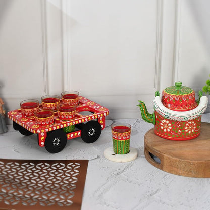 Deveie |Tea kettle home décor handmade handpainted oilpaint serving tray table décor - Deveie