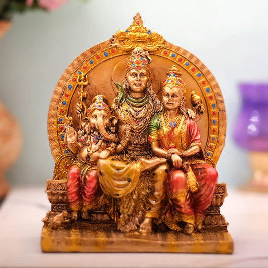 Handcrafted Resin Shiv Ganesh Parvati Showpiece for Home Décor/Gifting/Table Décor Lovable Designer Decorative Gift Item by Deveie Crafts - Deveie