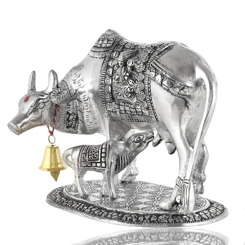 Deveie Crafts Metal Kamdhenu Cow Showpiece Fr Home Décor, Living Room, Table Décor, Vastu Decorations (16X18 CM) - Deveie