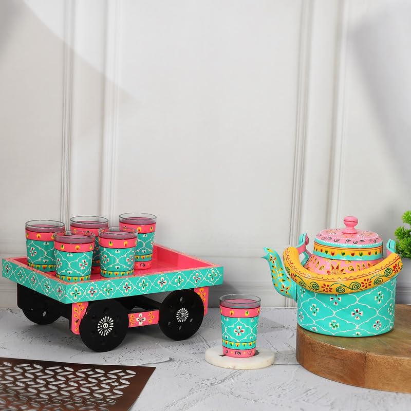 Deveie |Tea kettle home décor handmade handpainted oilpaint serving tray table décor - Deveie