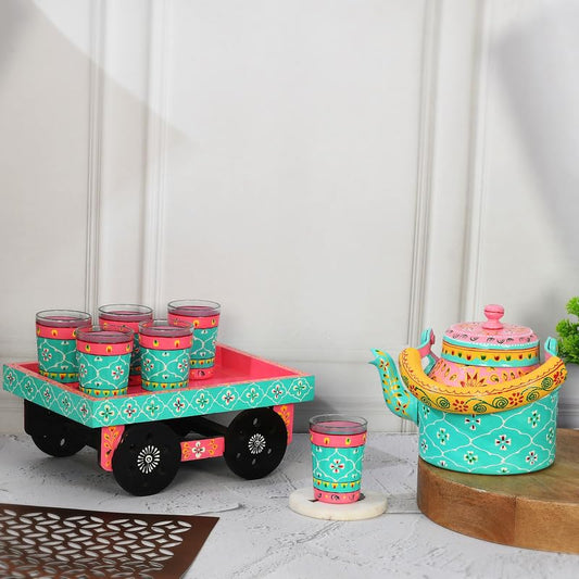 Deveie |Tea kettle home décor handmade handpainted oilpaint serving tray table décor - Deveie
