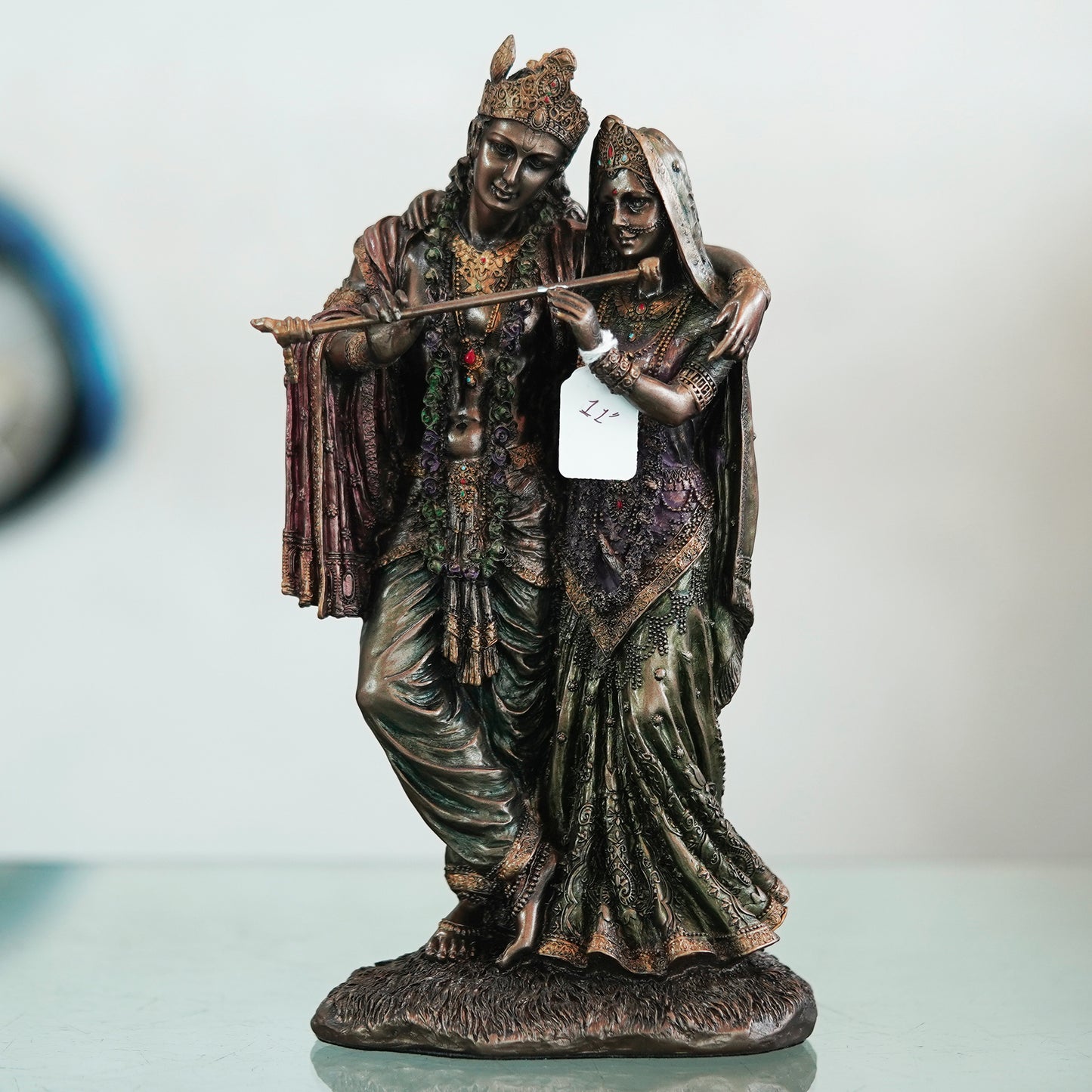 Deveie Crafts Beautiful Detailed Statue Radha Krishna Eternal Love Home Decor Gifts Decorative Showpiece - 30 cm (Polyresin, Brown) - Deveie