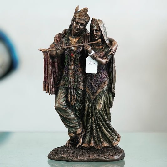 Deveie Crafts Beautiful Detailed Statue Radha Krishna Eternal Love Home Decor Gifts Decorative Showpiece - 30 cm (Polyresin, Brown) - Deveie