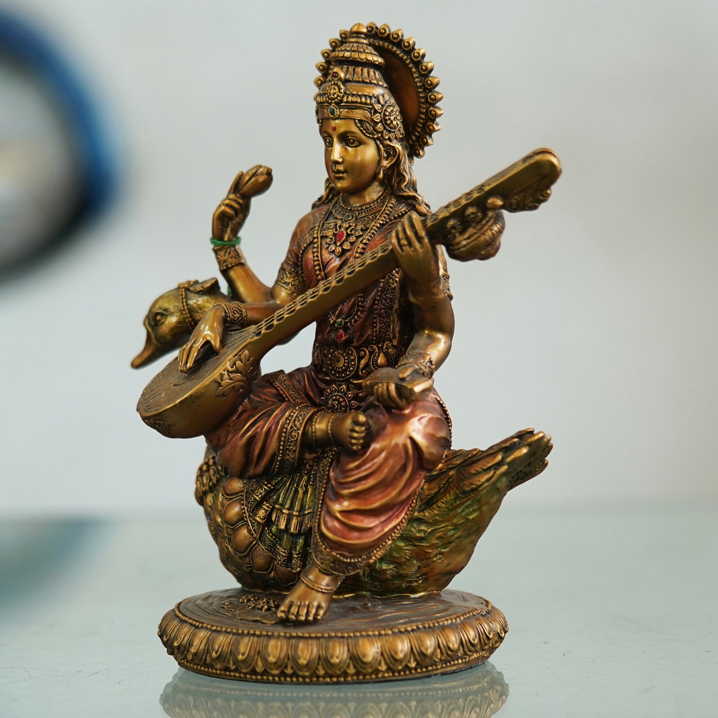 Deveie Crafts Resin Saraswati Devi Statue - Goddess of Prosperity and Wisdom - Deveie