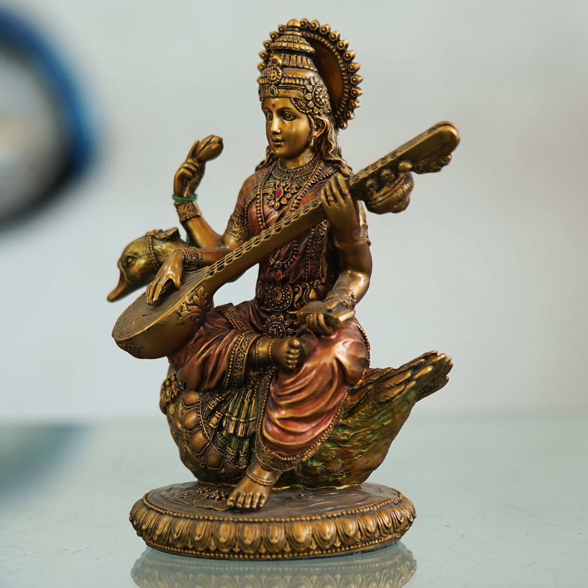 Deveie Crafts Resin Saraswati Devi Statue - Goddess of Prosperity and Wisdom - Deveie