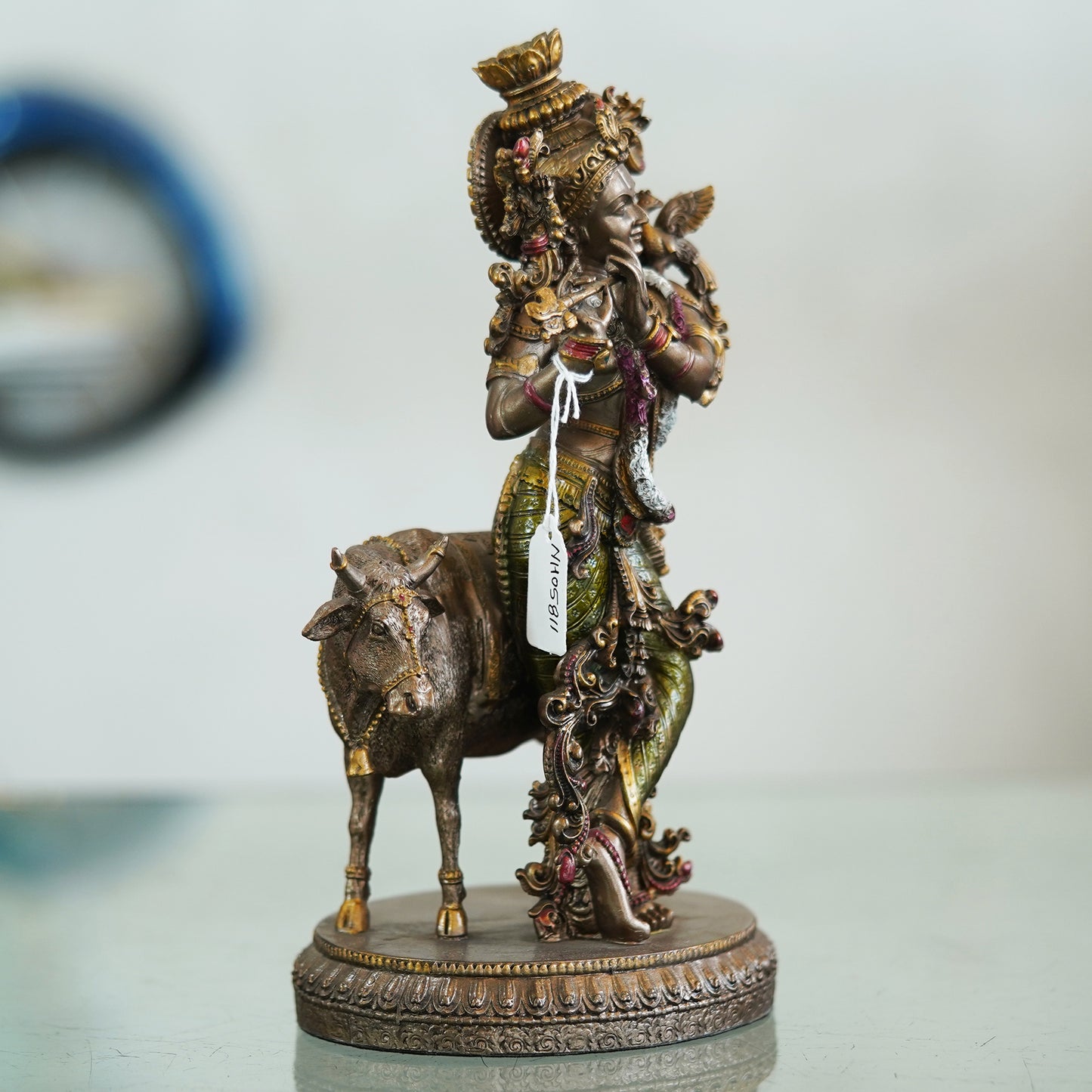Deveie Crafts Resin Krishna and Cow Statue Spiritual Home Décor - Deveie