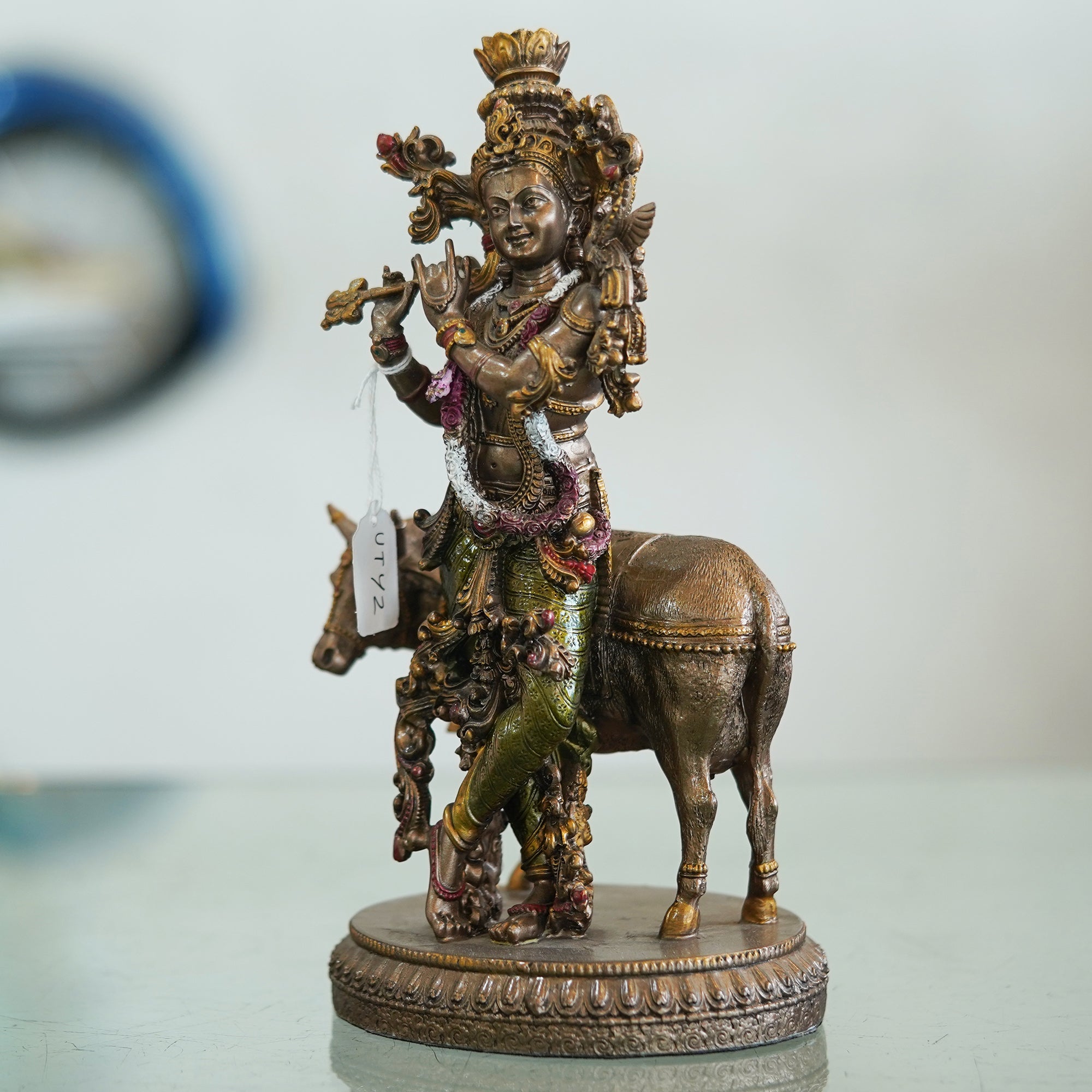 Deveie Crafts Resin Krishna and Cow Statue Spiritual Home Décor