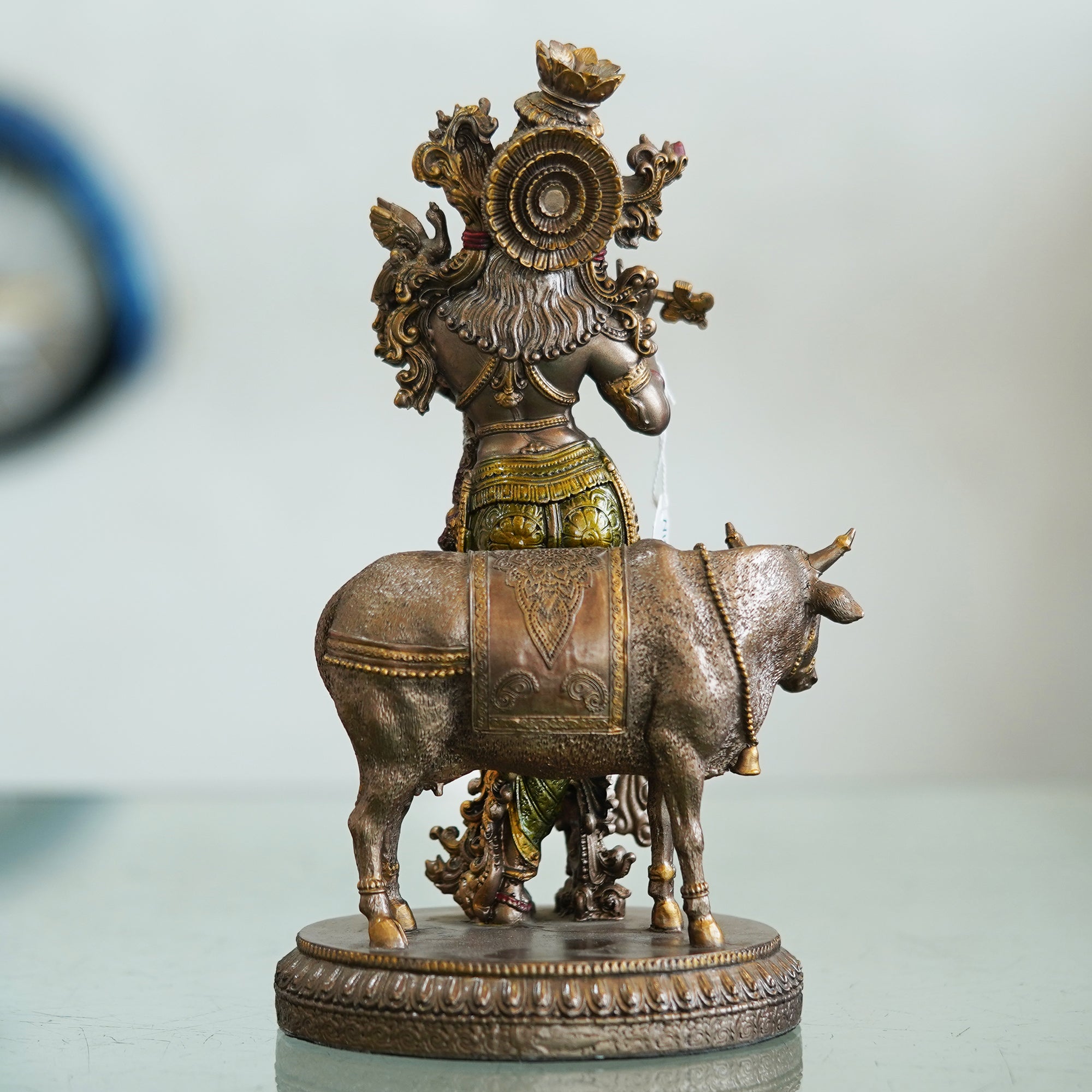 Deveie Crafts Resin Krishna and Cow Statue Spiritual Home Décor