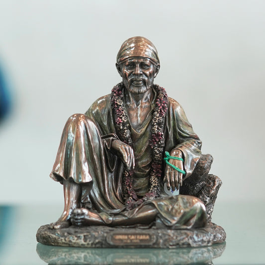 Deveie Crafts 6.5" God Sai Baba Statue Shirdi Sai Baba Bonded Bronze Idol Sairam Shyam for Altar Table Decor Religious Gift - Deveie