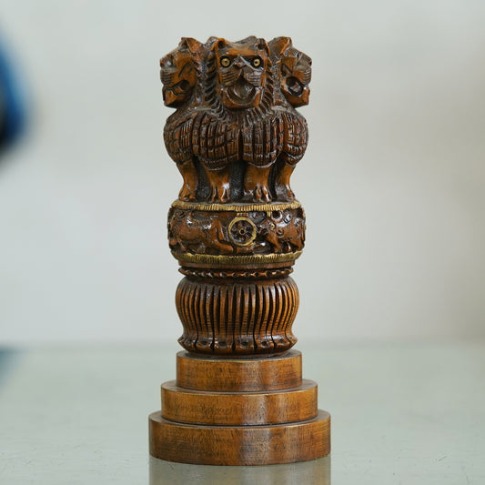 Deveie Crafts Wooden Ashoka Pillar Replica - Indian Heritage Décor - Deveie