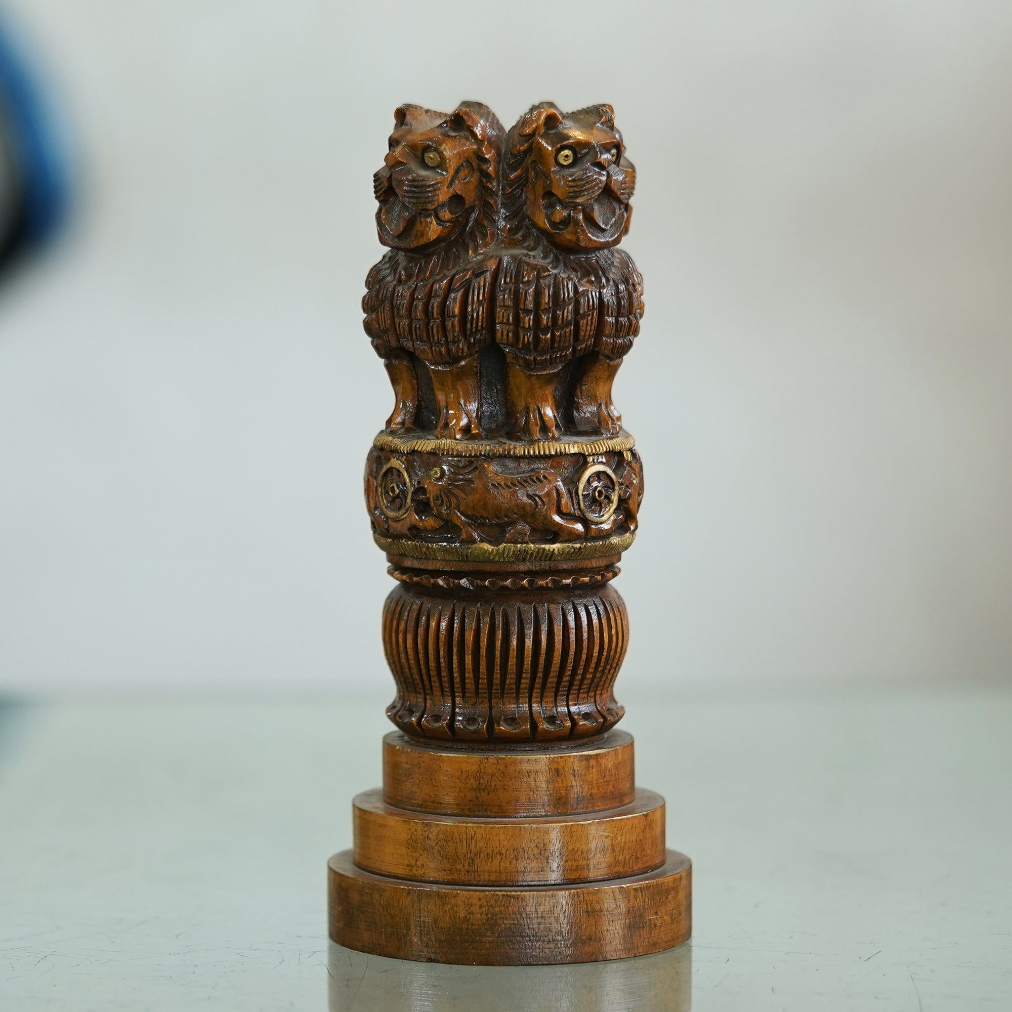 Deveie Crafts Wooden Ashoka Pillar Replica - Indian Heritage Décor