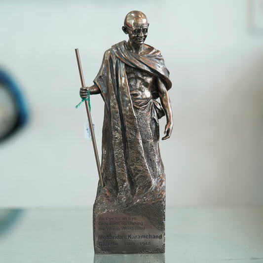 Father of Nation Mahatma Gandhi Idol Walking with Stick Showpiece for Office Table Corporate Gift Home Decor Height 11.5 Inch Brown Color Size Large - Deveie