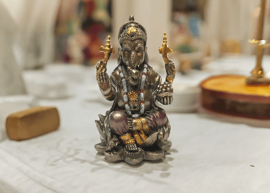 Deveie Crafts Brass Finish Ganesha Statue - Hindu God of Wisdom and New Beginnings - Deveie