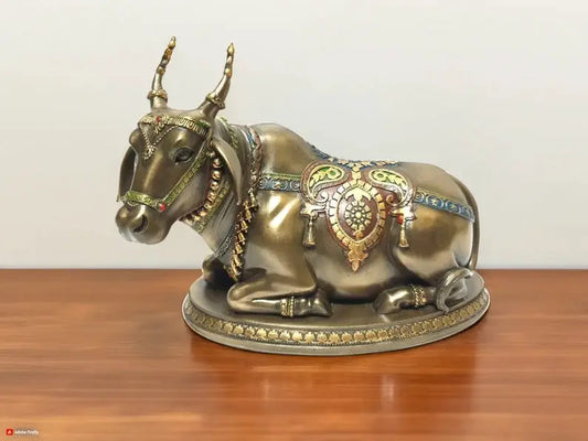 Deveie Crafts Bronze Statue of Nandi the Sacred Bull Gatekeeper of Shiva and Parvati, God Nandi Statue, Shiva, Sacred Bull - Deveie