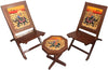 Deveie Crafts Rajasthani Mughlai Art Handmade Wooden Ethinic Antique Designer Folding Chairs and Table Set. - Deveie