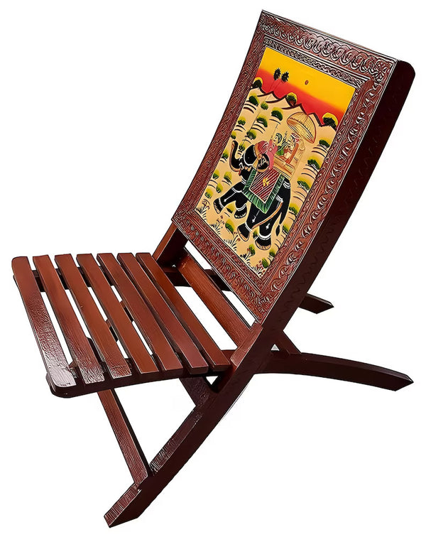 Deveie Crafts Rajasthani Mughlai Art Handmade Wooden Ethinic Antique Designer Folding Chairs and Table Set.