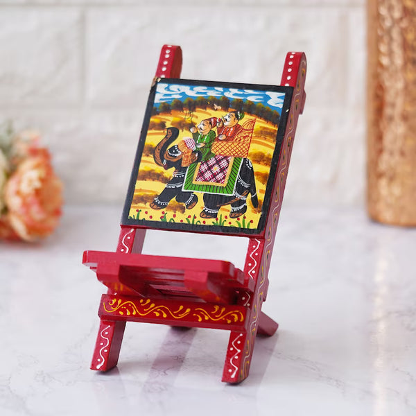 Deveie Crafts Indian Handmade Beautiful Wooden Hand Painted Elephant Chair, Indian Chair Small Decorative Mobile Stand, Spectacle Specs Eyeglass Holder
