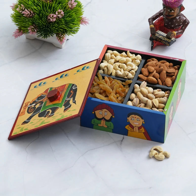 Wooden Dry Fruit Box diwali dry fruit box wooden jewelry box painted Dry Fruit box treasure box storage box jewelry gift box For Home Decor - Deveie
