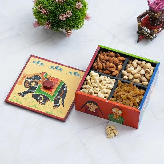 Wooden Dry Fruit Box diwali dry fruit box wooden jewelry box painted Dry Fruit box treasure box storage box jewelry gift box For Home Decor - Deveie