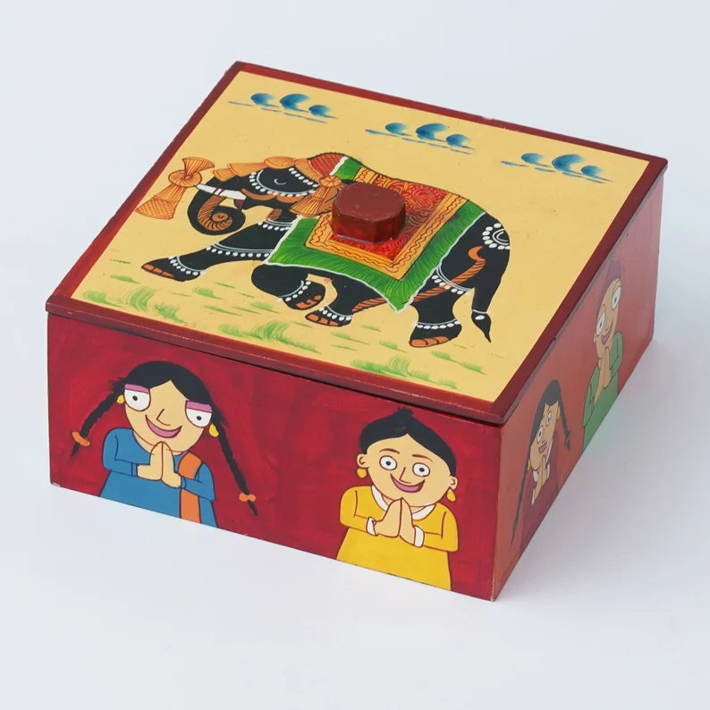 Wooden Dry Fruit Box diwali dry fruit box wooden jewelry box painted Dry Fruit box treasure box storage box jewelry gift box For Home Decor - Deveie