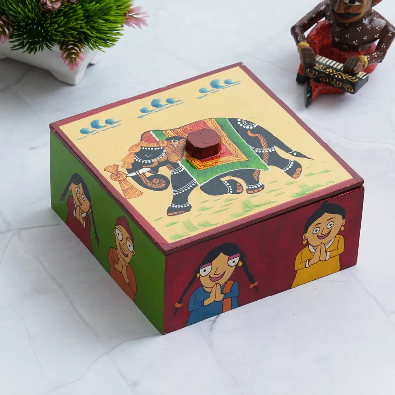 Wooden Dry Fruit Box diwali dry fruit box wooden jewelry box painted Dry Fruit box treasure box storage box jewelry gift box For Home Decor - Deveie