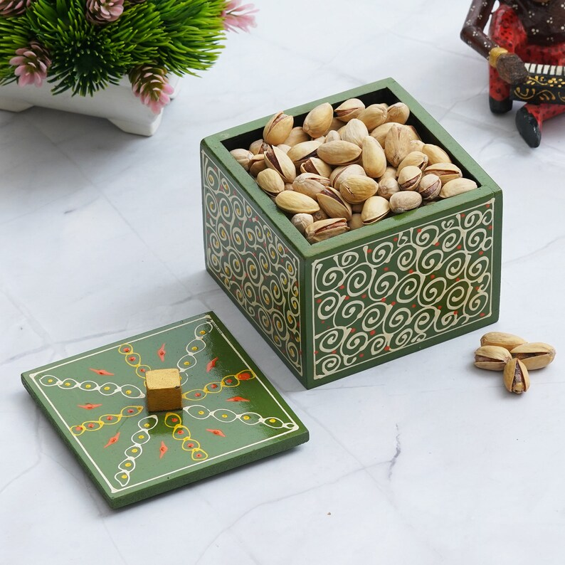 Wooden Dry Fruit Box for home decor, Handpainted snack box, chocolate box, Indian spice box, chocolate gift box, Handmade Gifts for her