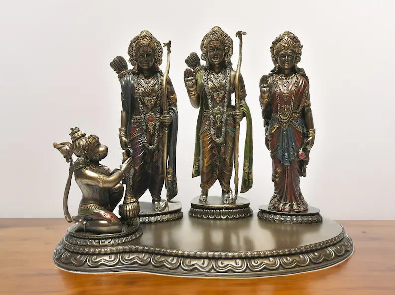Deveie Crafts Ramdarbar Statue, Lord Rama, Lord Hanuman, Lord Lakshman, Sita Mata, Rama family statue, Hindu Gods statue, Ram With Hanuman - Deveie
