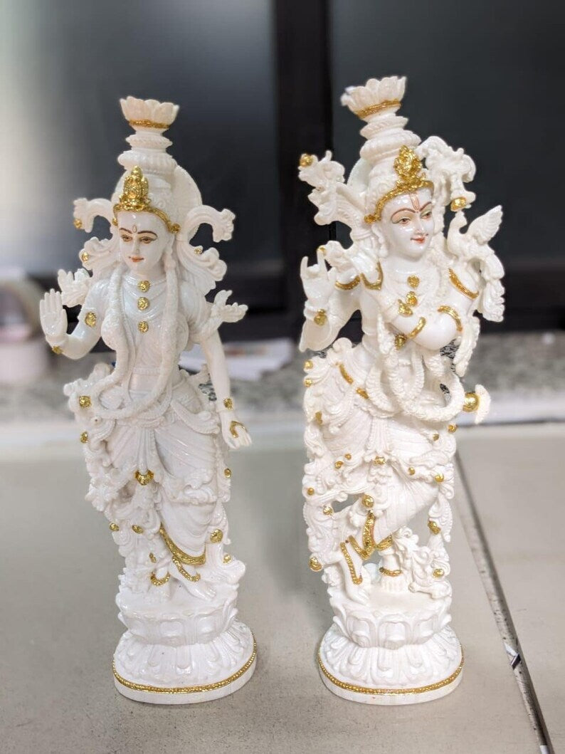 Deveie Crafts Radha Krishna Statue, White Marble Radha Krishna Idol - Handcrafted Statue of Radha and Krishna for Home Pooja or Decor.