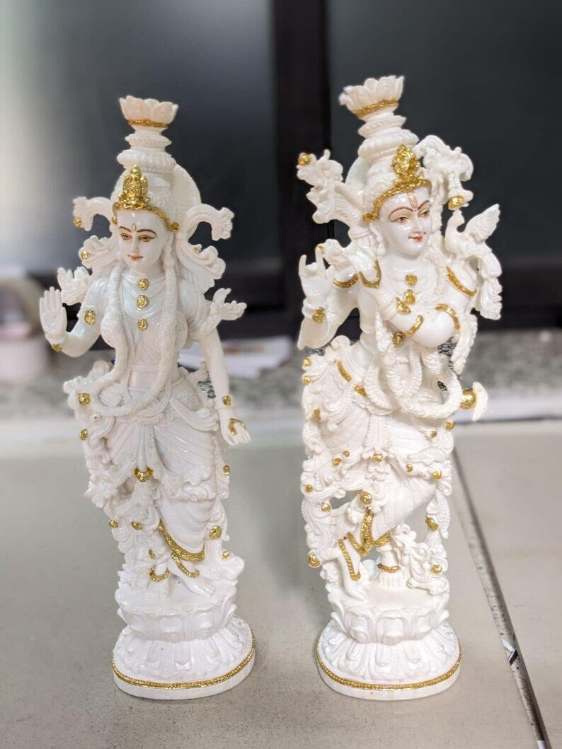 Deveie Crafts Radha Krishna Statue, White Marble Radha Krishna Idol - Handcrafted Statue of Radha and Krishna for Home Pooja or Decor. - Deveie