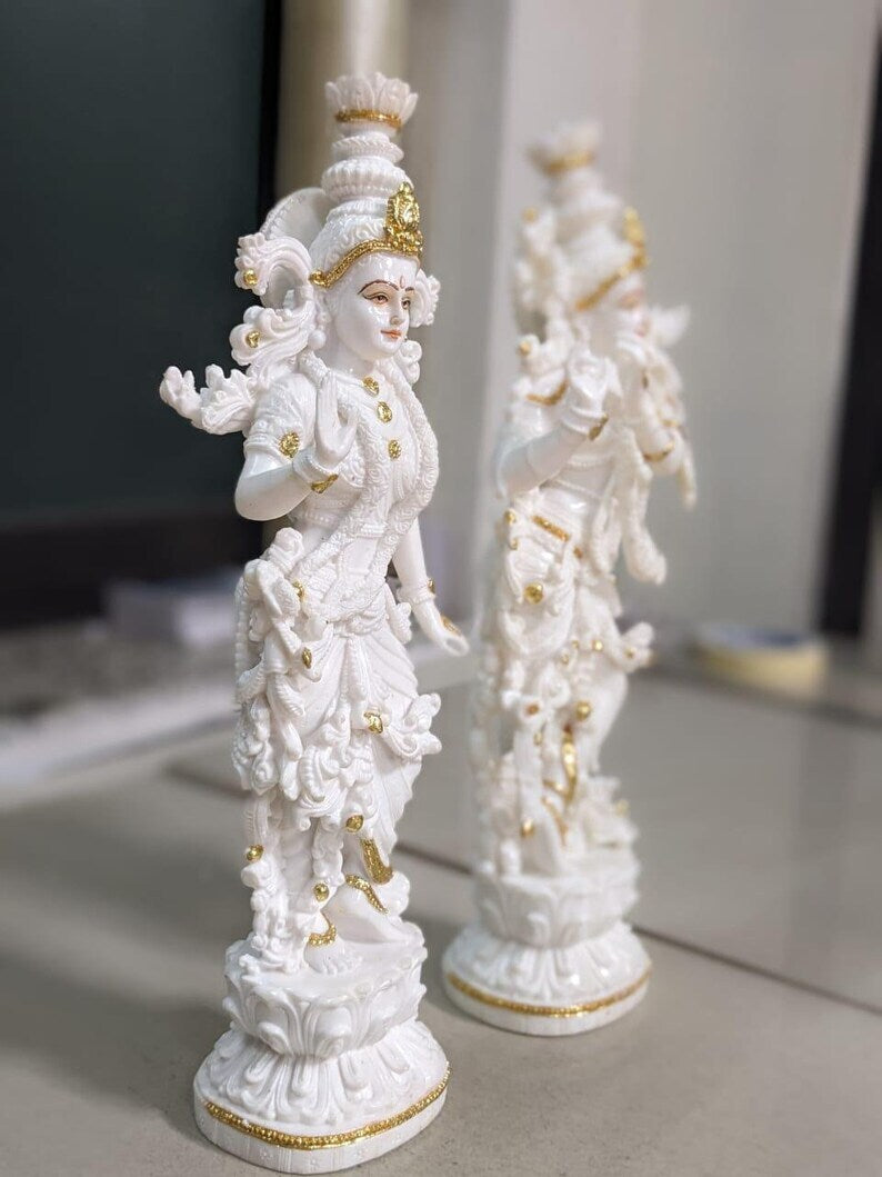 Deveie Crafts Radha Krishna Statue, White Marble Radha Krishna Idol - Handcrafted Statue of Radha and Krishna for Home Pooja or Decor. - Deveie