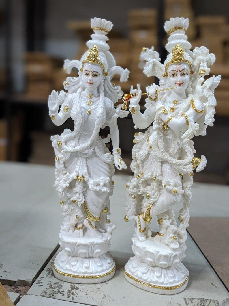 Deveie Crafts Radha Krishna Statue, White Marble Radha Krishna Idol - Handcrafted Statue of Radha and Krishna for Home Pooja or Decor. - Deveie
