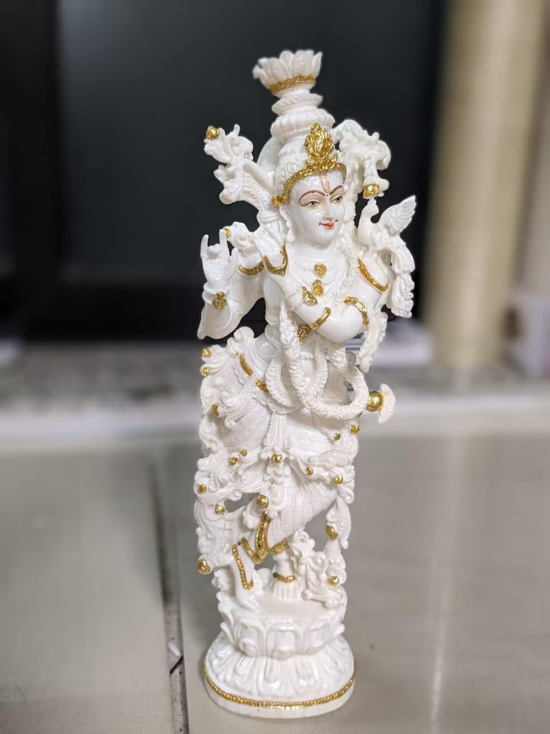 Deveie Crafts Radha Krishna Statue, White Marble Radha Krishna Idol - Handcrafted Statue of Radha and Krishna for Home Pooja or Decor. - Deveie