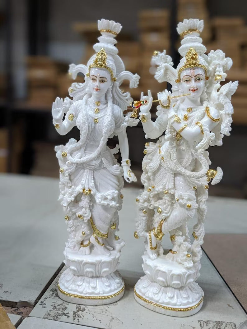 Deveie Crafts Radha Krishna Statue, White Marble Radha Krishna Idol - Handcrafted Statue of Radha and Krishna for Home Pooja or Decor. - Deveie