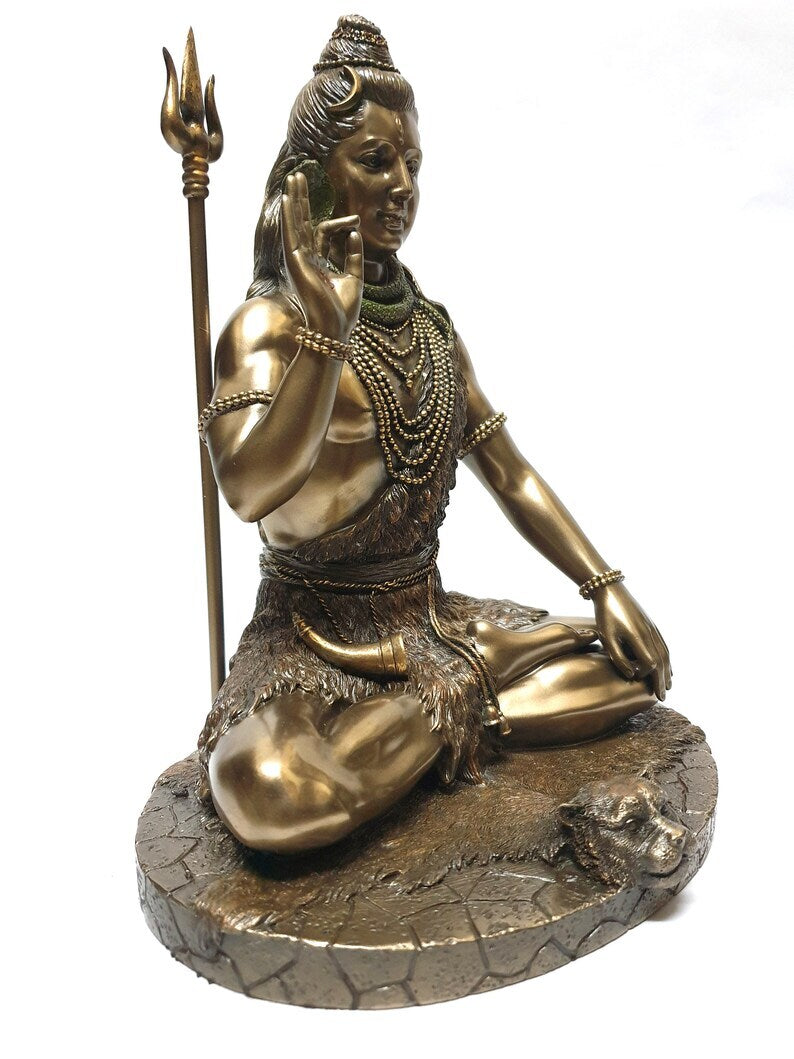 Deveie Crafts Shiva Statue in Dhyana Mudra, Lord Shiva Statue, Big Bonded Bronze Shiva Statue, Bronze Finish Shiva Idol, Blessing Siva Idol (27 cm) - Deveie