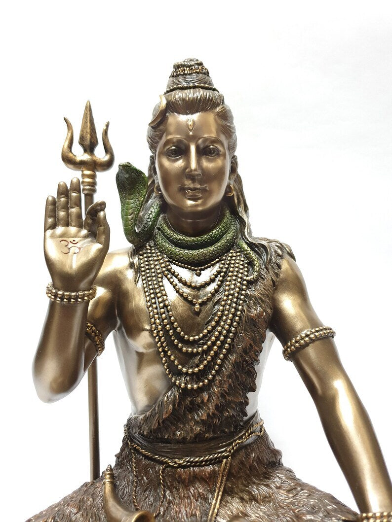 Deveie Crafts Shiva Statue in Dhyana Mudra, Lord Shiva Statue, Big Bonded Bronze Shiva Statue, Bronze Finish Shiva Idol, Blessing Siva Idol (27 cm) - Deveie