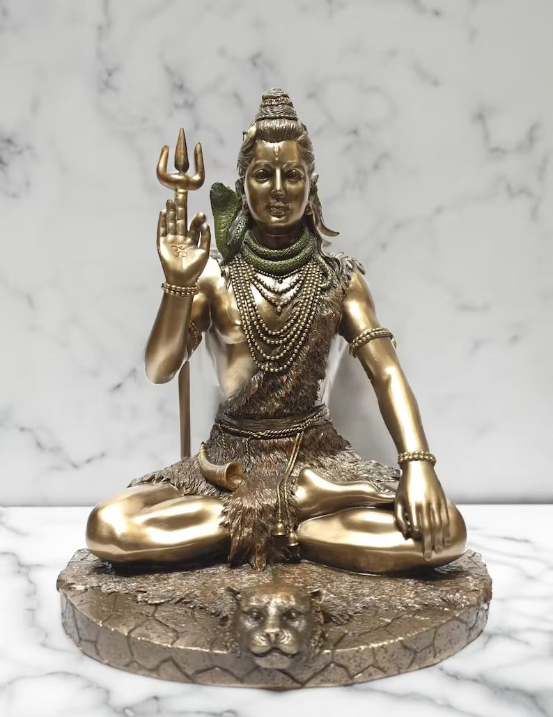 Deveie Crafts Shiva Statue in Dhyana Mudra, Lord Shiva Statue, Big Bonded Bronze Shiva Statue, Bronze Finish Shiva Idol, Blessing Siva Idol (27 cm) - Deveie