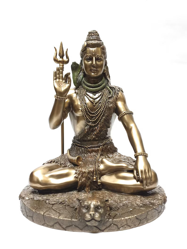 Deveie Crafts Shiva Statue in Dhyana Mudra, Lord Shiva Statue, Big Bonded Bronze Shiva Statue, Bronze Finish Shiva Idol, Blessing Siva Idol (27 cm) - Deveie